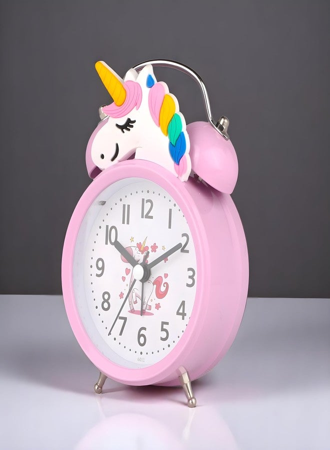 De'rons Twin Bell Analog Table Alarm Clock for Heavy Sleepers with Backlight Alarm Clock for Study Table Funny Cute Cartoon Unicorn Shape Alarm Clock for Girls Kids Boys Bedroom 9 x 13.5 cm (Pink) - Image 5